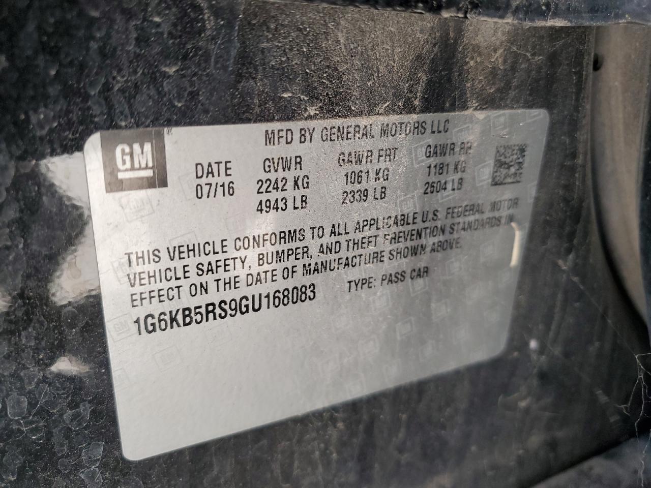 2016 Cadillac Ct6 VIN: 1G6KB5RS9GU168083 Lot: 81958665