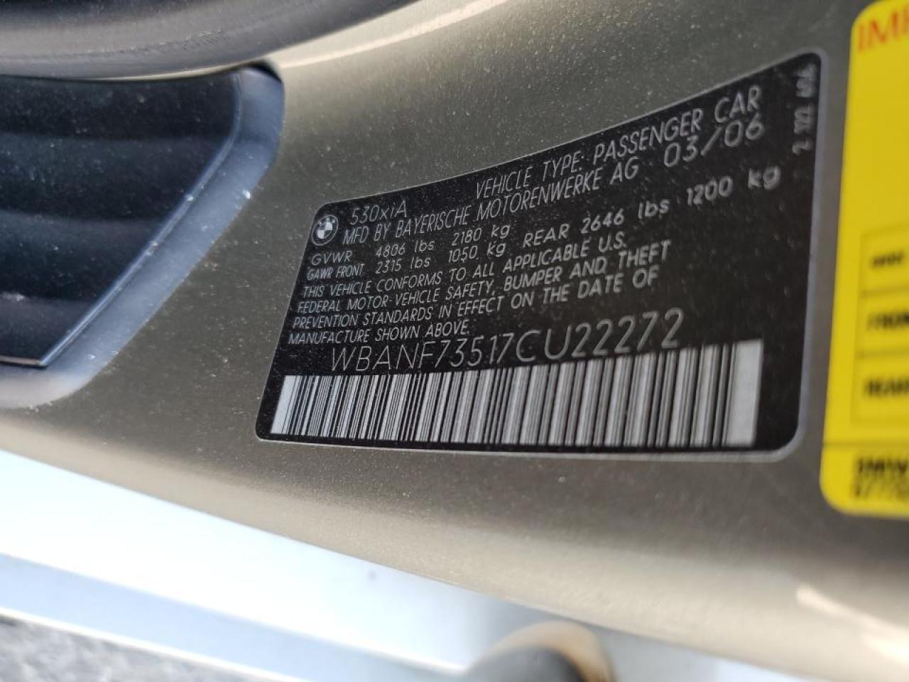 2007 BMW 530 Xi VIN: WBANF73517CU22272 Lot: 84628175