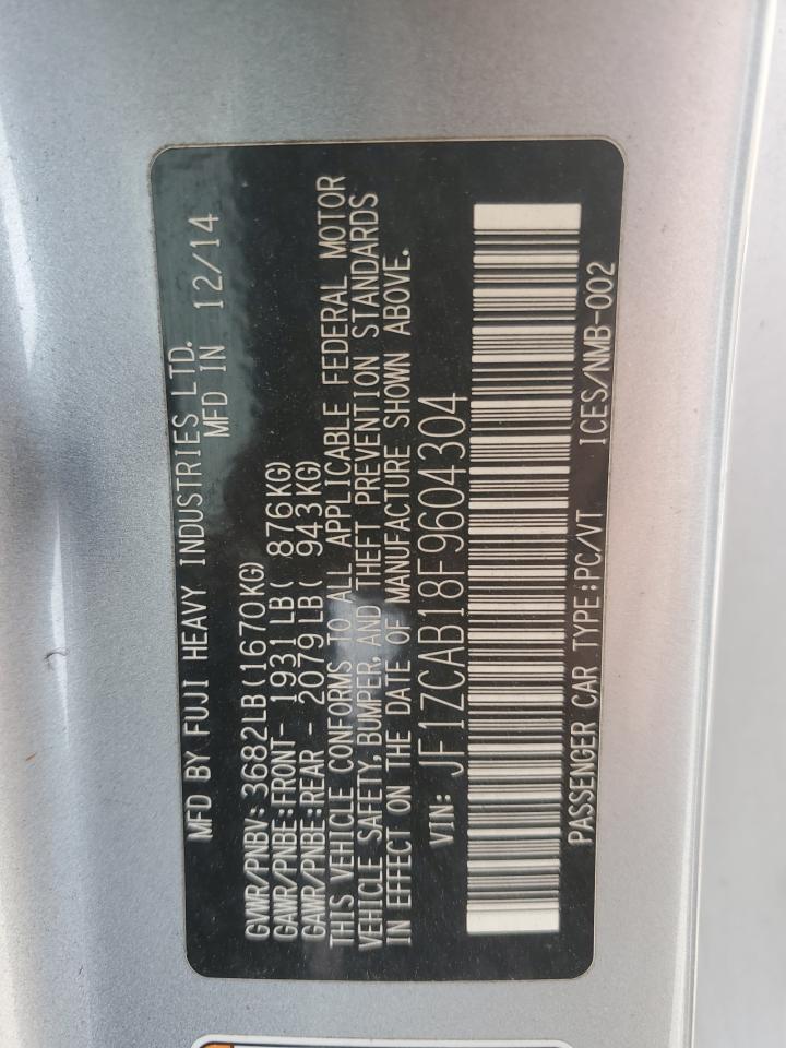 2015 Subaru Brz 2.0 Premium VIN: JF1ZCAB18F9604304 Lot: 86608215