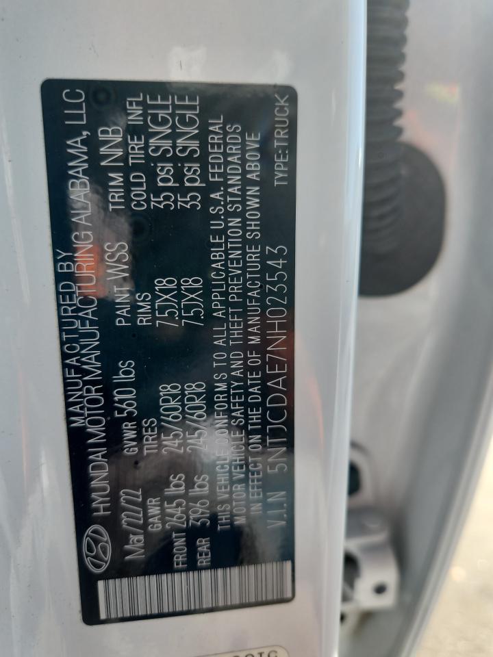 2022 Hyundai Santa Cruz Sel VIN: 5NTJCDAE7NH023543 Lot: 87491585