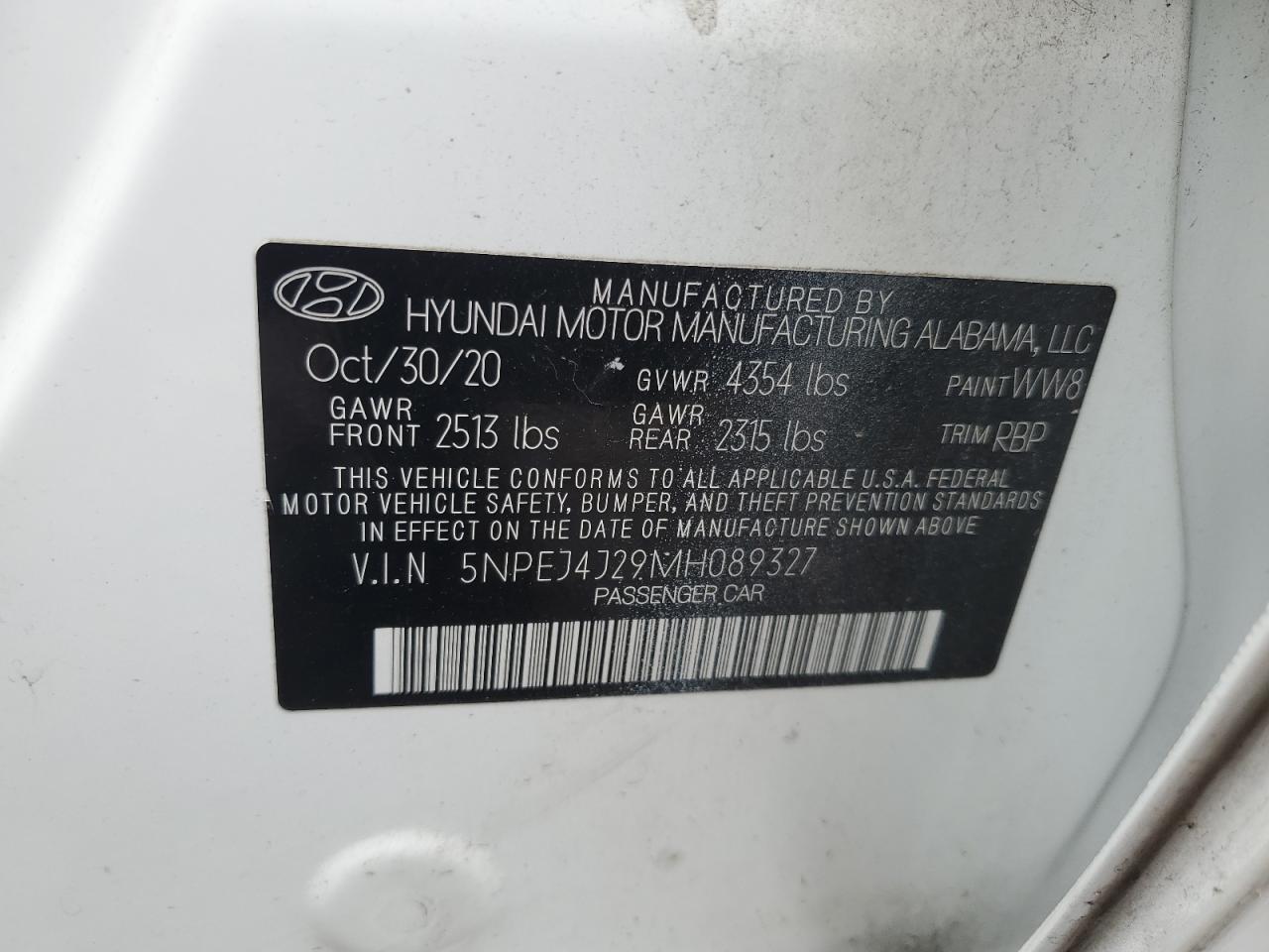 2021 Hyundai Sonata Sel Plus VIN: 5NPEJ4J29MH089327 Lot: 86469865
