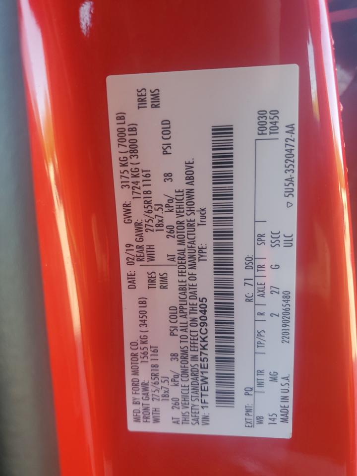 2019 Ford F150 Supercrew VIN: 1FTEW1E57KKC90405 Lot: 90608965