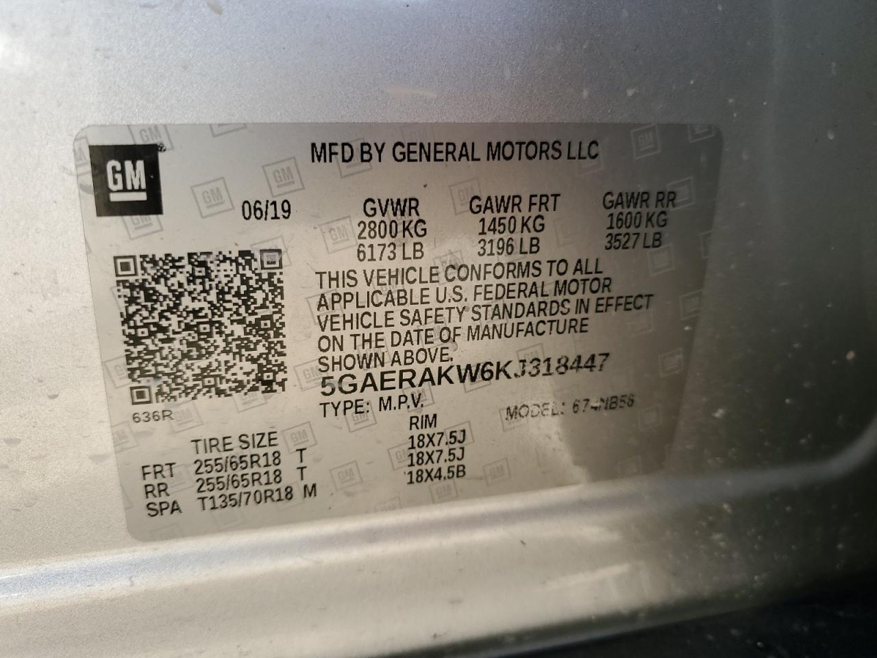 2019 Buick Enclave VIN: 5GAERAKW6KJ318447 Lot: 82569665