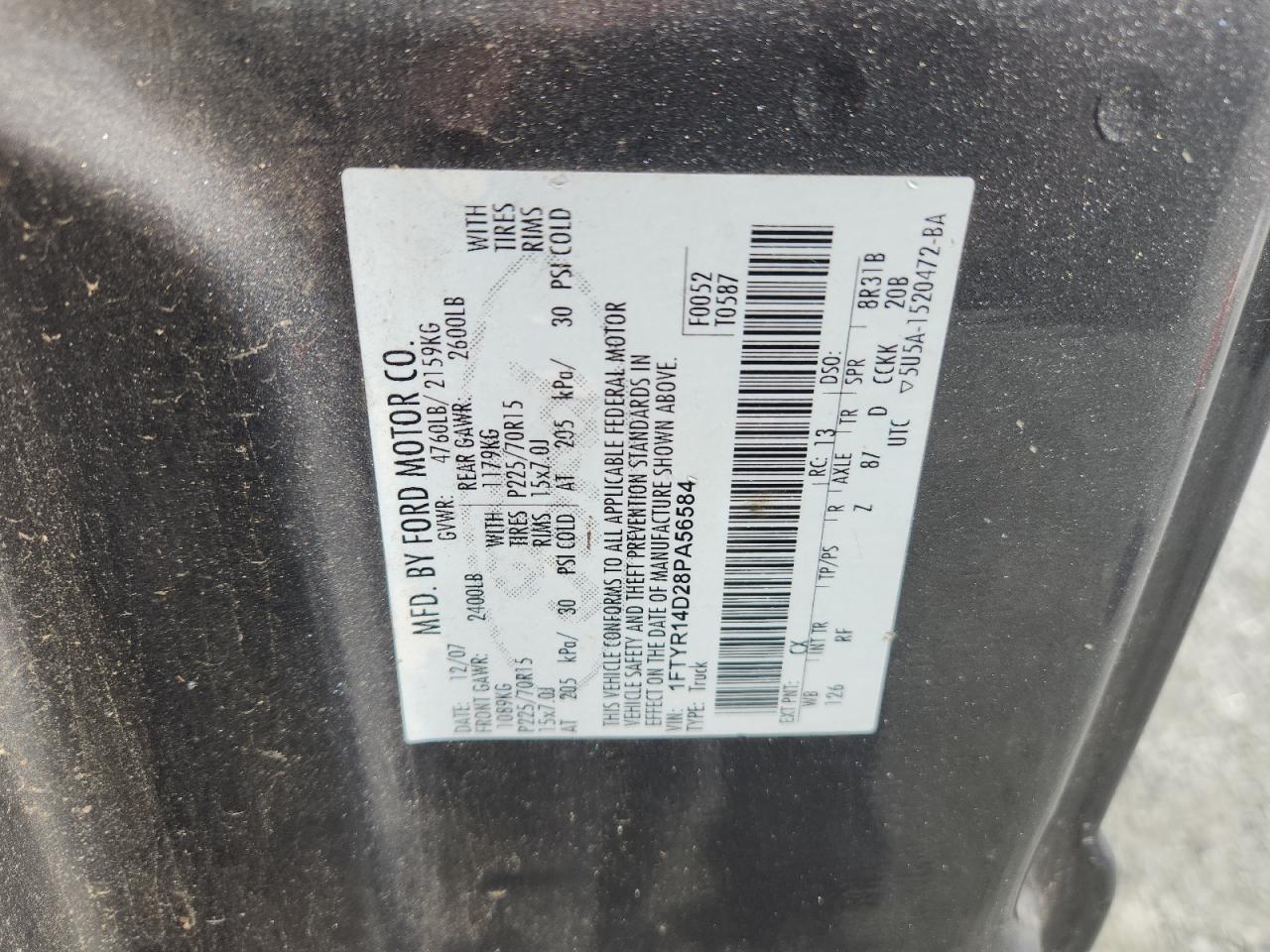 2008 Ford Ranger Super Cab VIN: 1FTYR14D28PA56584 Lot: 85720575