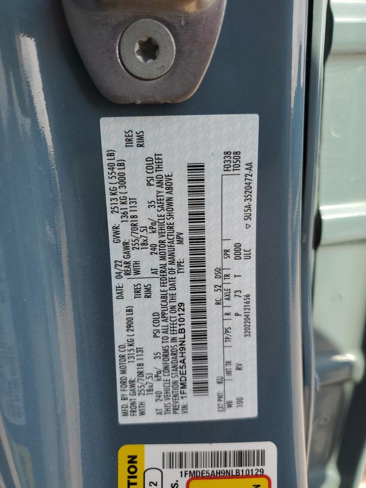 2022 Ford Bronco Base VIN: 1FMDE5AH9NLB10129 Lot: 89722855