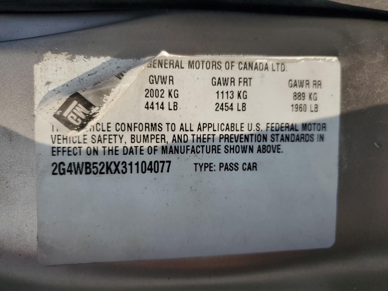 2003 Buick Regal Ls VIN: 2G4WB52KX31104077 Lot: 87266475