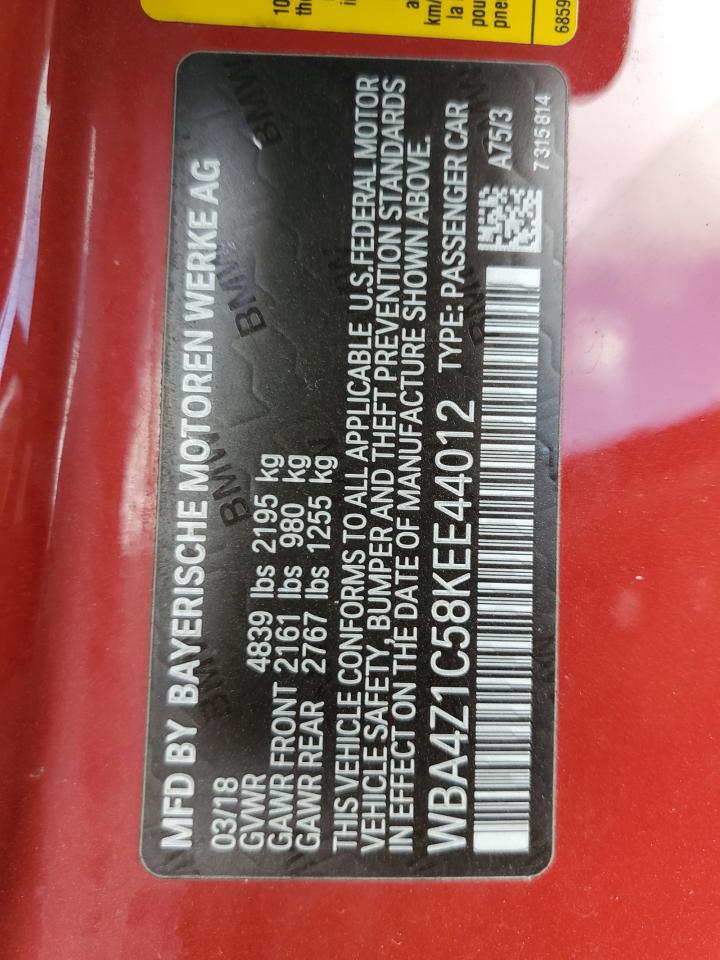 2019 BMW 430I VIN: WBA4Z1C58KEE44012 Lot: 89535345