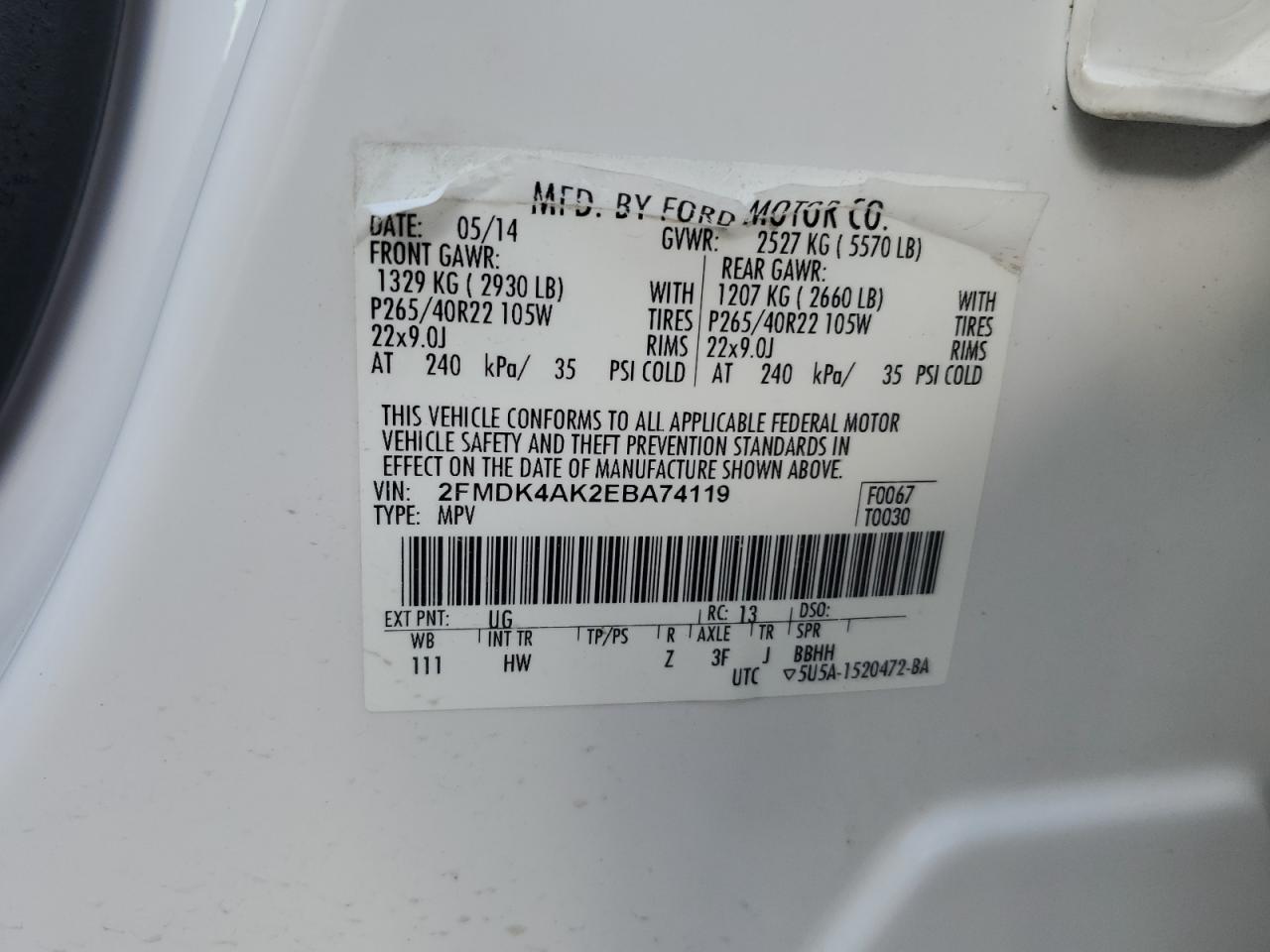 2014 Ford Edge Sport VIN: 2FMDK4AK2EBA74119 Lot: 90990815