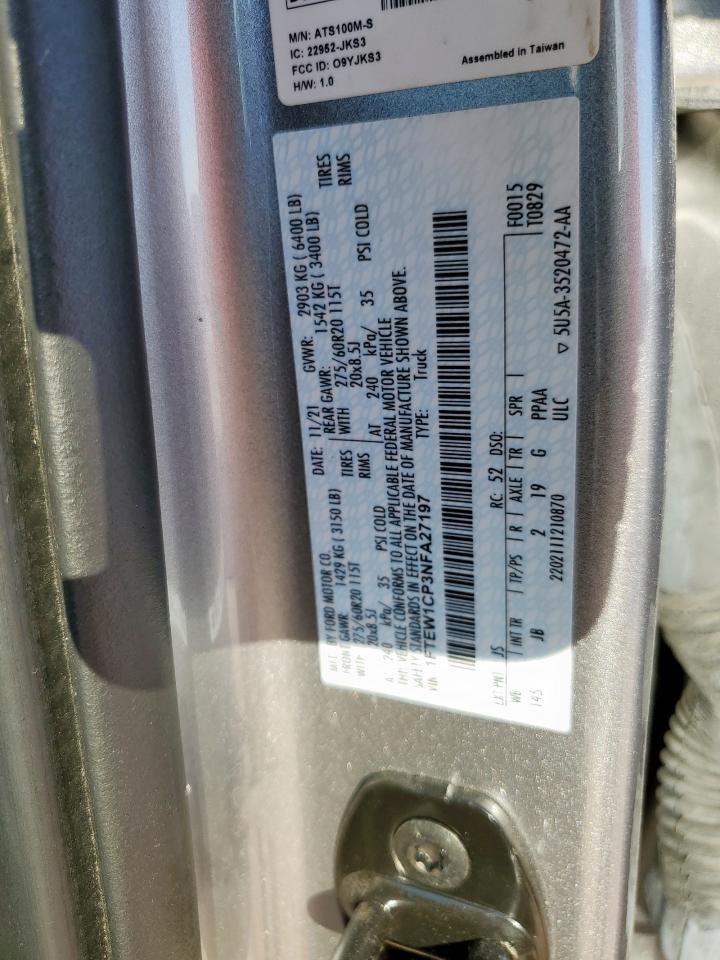 2022 Ford F150 Supercrew VIN: 1FTEW1CP3NFA27197 Lot: 91199205