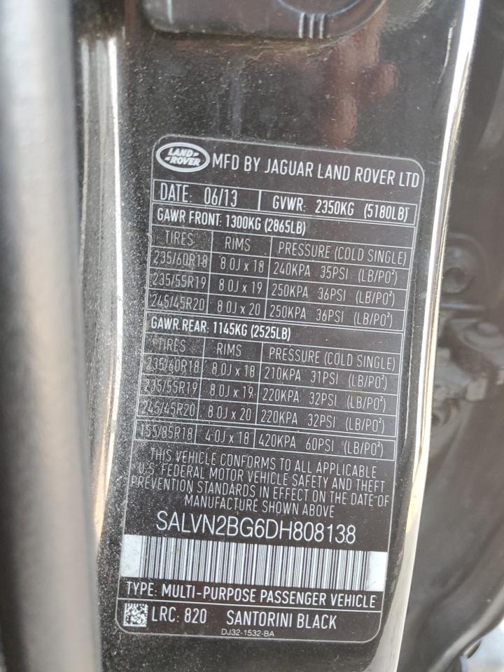 2013 Land Rover Range Rover Evoque Pure VIN: SALVN2BG6DH808138 Lot: 82676485