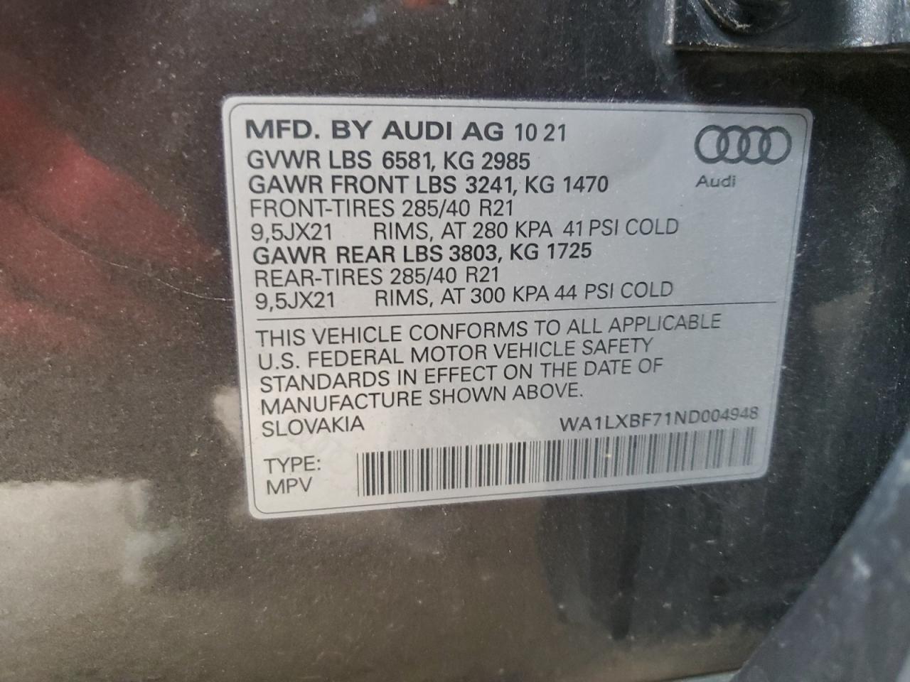 2022 Audi Q7 Premium Plus VIN: WA1LXBF71ND004948 Lot: 82437355