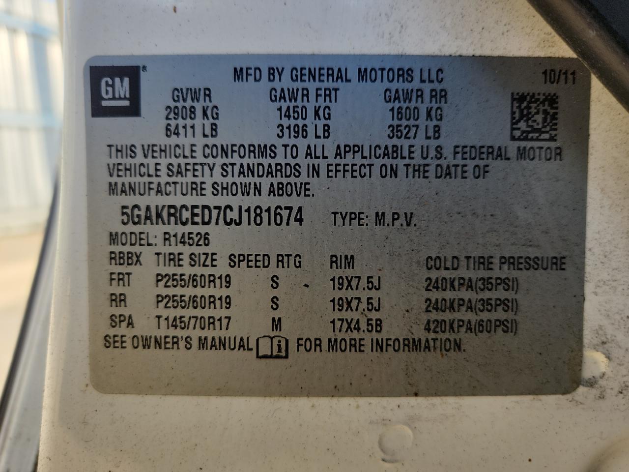 2012 Buick Enclave VIN: 5GAKRCED7CJ181674 Lot: 86717695