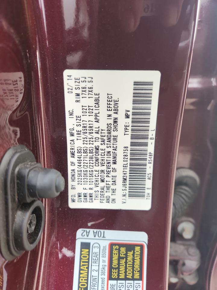 2014 Honda Cr-V Exl VIN: 5J6RM3H71EL028758 Lot: 82668475