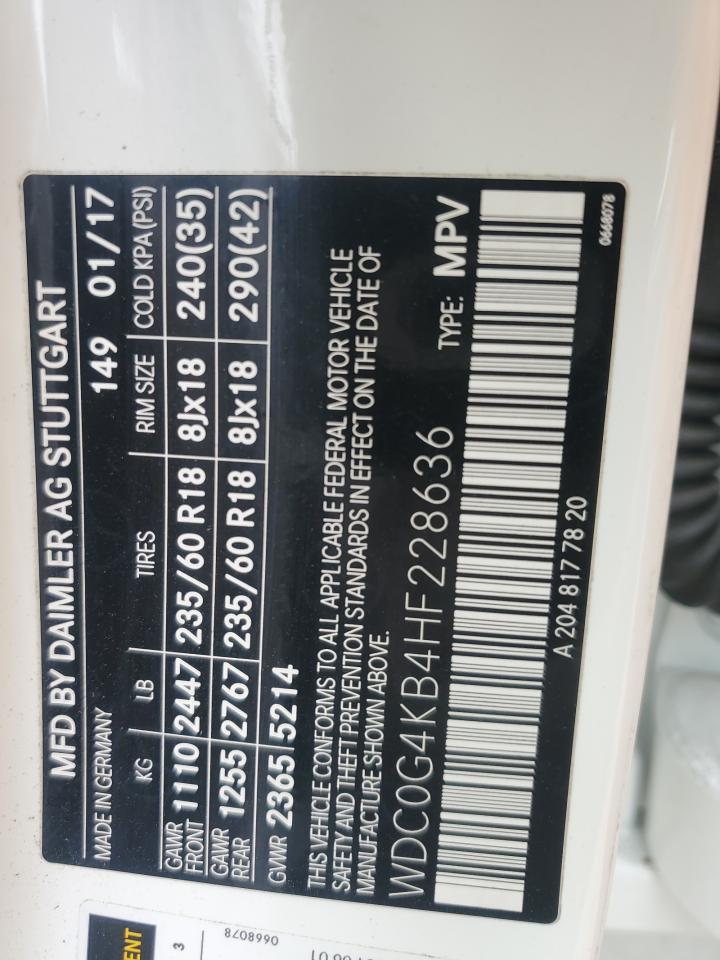 2017 Mercedes-Benz Glc 300 4Matic VIN: WDC0G4KB4HF228636 Lot: 82741015