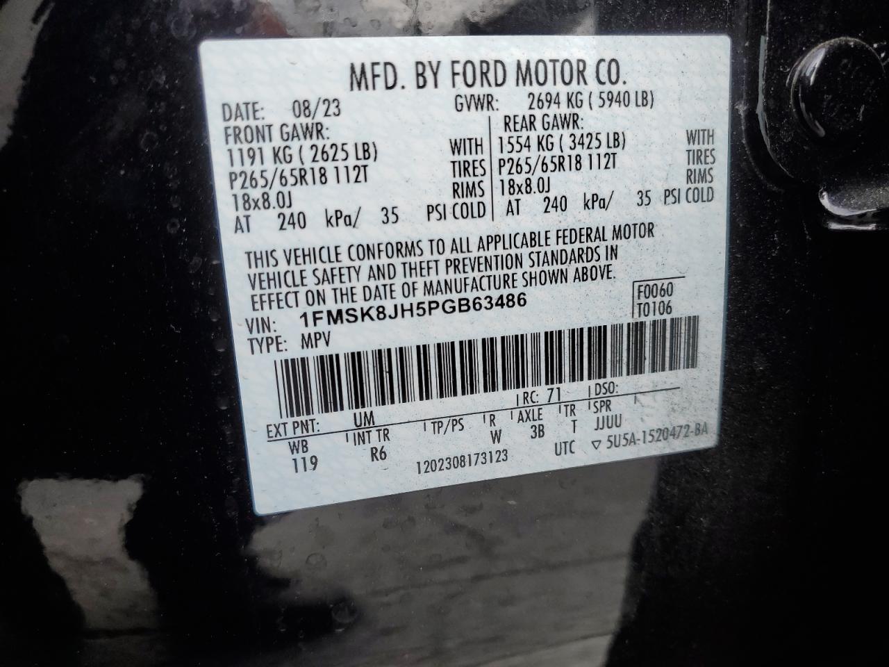 2023 Ford Explorer Timberline VIN: 1FMSK8JH5PGB63486 Lot: 82232785