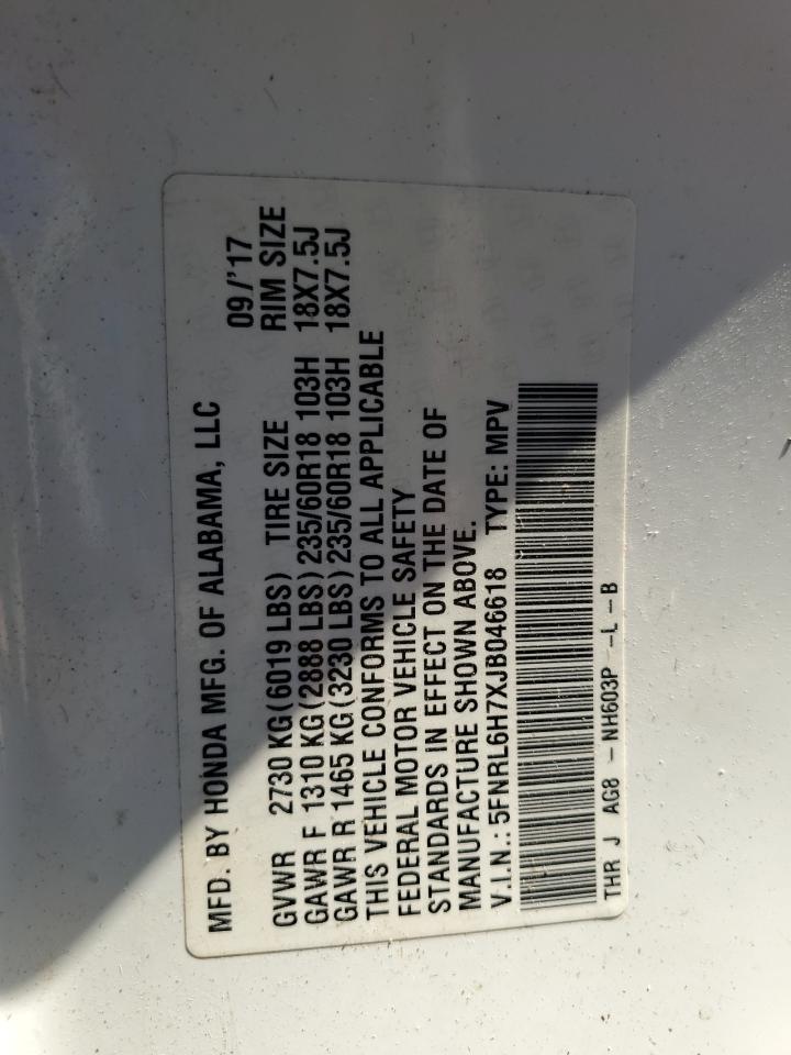 2018 Honda Odyssey Exl VIN: 5FNRL6H7XJB046618 Lot: 86299325