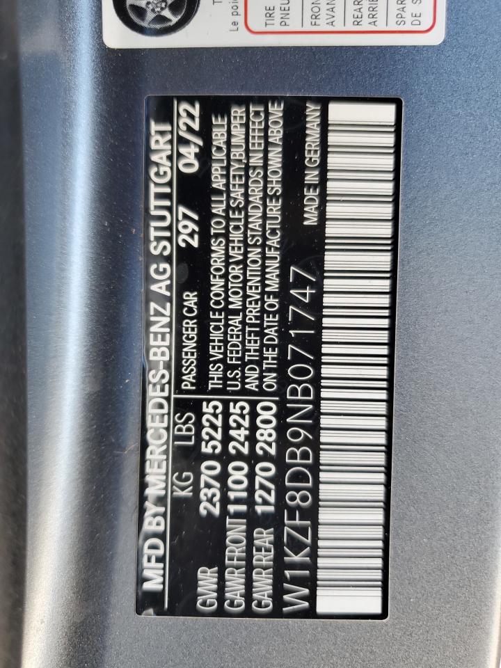 2022 Mercedes-Benz E 350 VIN: W1KZF8DB9NB071747 Lot: 89873995