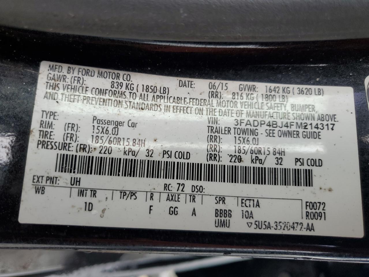 2015 Ford Fiesta Se VIN: 3FADP4BJ4FM214317 Lot: 84912895