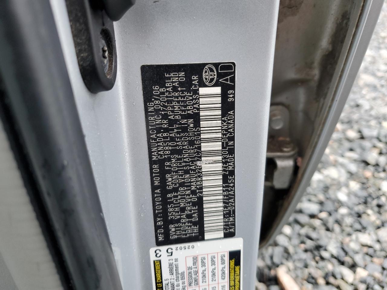 2007 Toyota Corolla Ce VIN: 2T1BR32E77C716015 Lot: 86311305