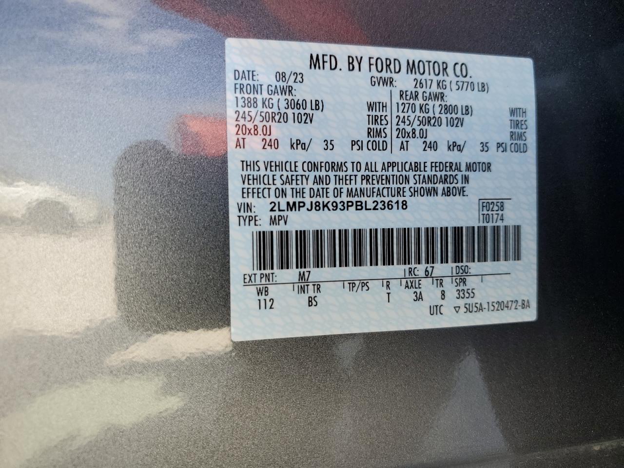 2023 Lincoln Nautilus Reserve VIN: 2LMPJ8K93PBL23618 Lot: 89467705