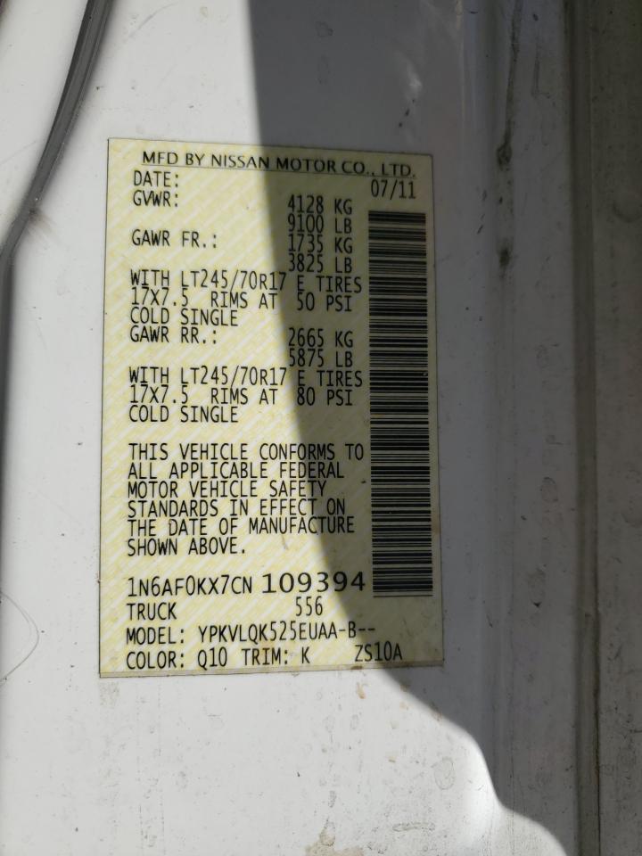 2012 Nissan Nv 2500 Utility / Service Van VIN: 1N6AF0KX7CN109394 Lot: 87415635