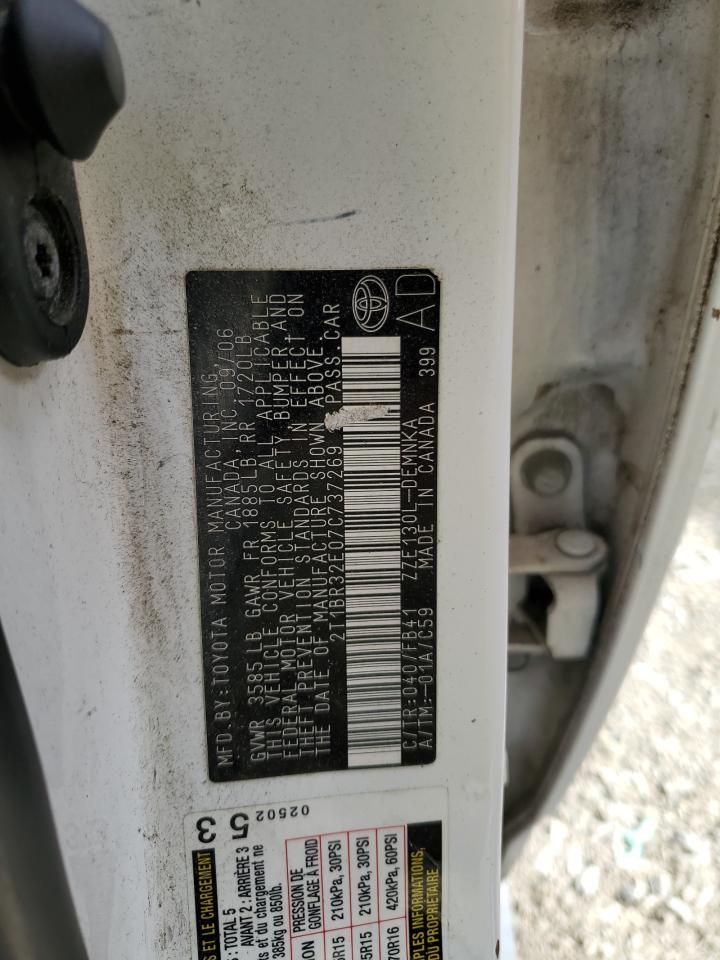 2007 Toyota Corolla Ce VIN: 2T1BR32E07C737269 Lot: 85780055