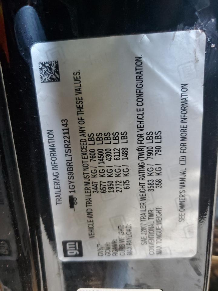 2025 Cadillac Escalade Premium Luxury VIN: 1GYS9BRL7SR221143 Lot: 89501395