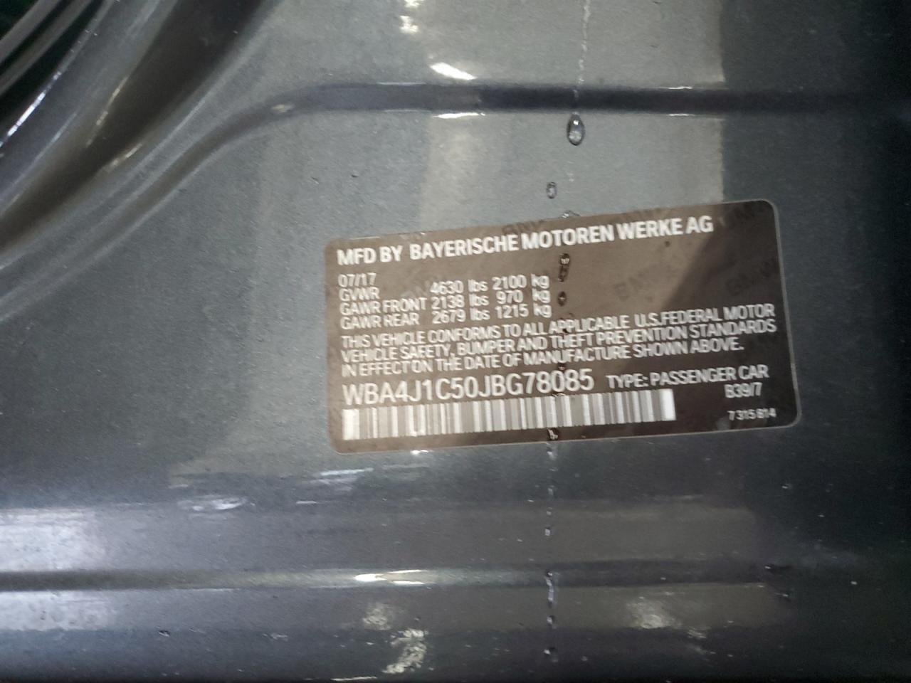 2018 BMW 430I Gran Coupe VIN: WBA4J1C50JBG78085 Lot: 89797925