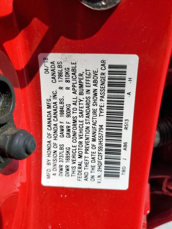 2018 Honda Civic Lx VIN: 2HGFC2F59JH557794 Lot: 82365195