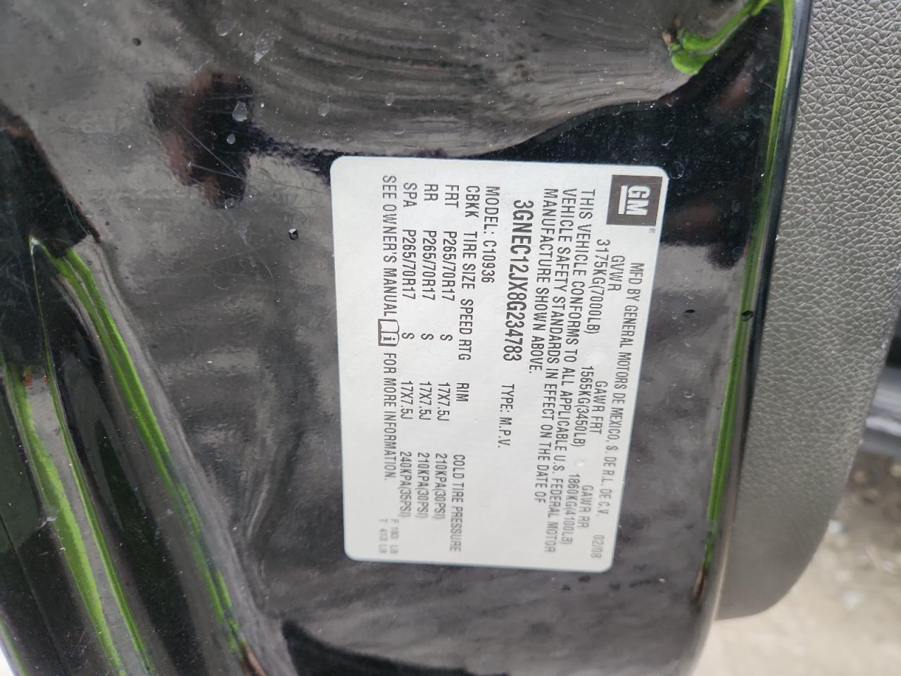 2008 Chevrolet Avalanche C1500 VIN: 3GNEC12JX8G234783 Lot: 90530835