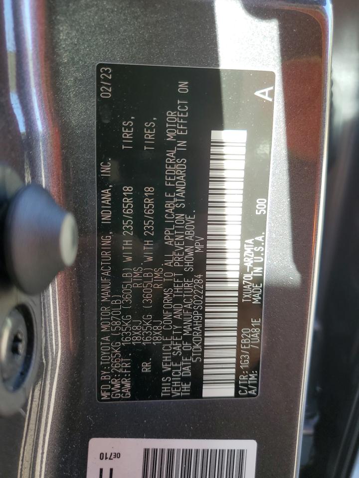 2023 Toyota Highlander L VIN: 5TDKDRAH9PS022284 Lot: 84271005