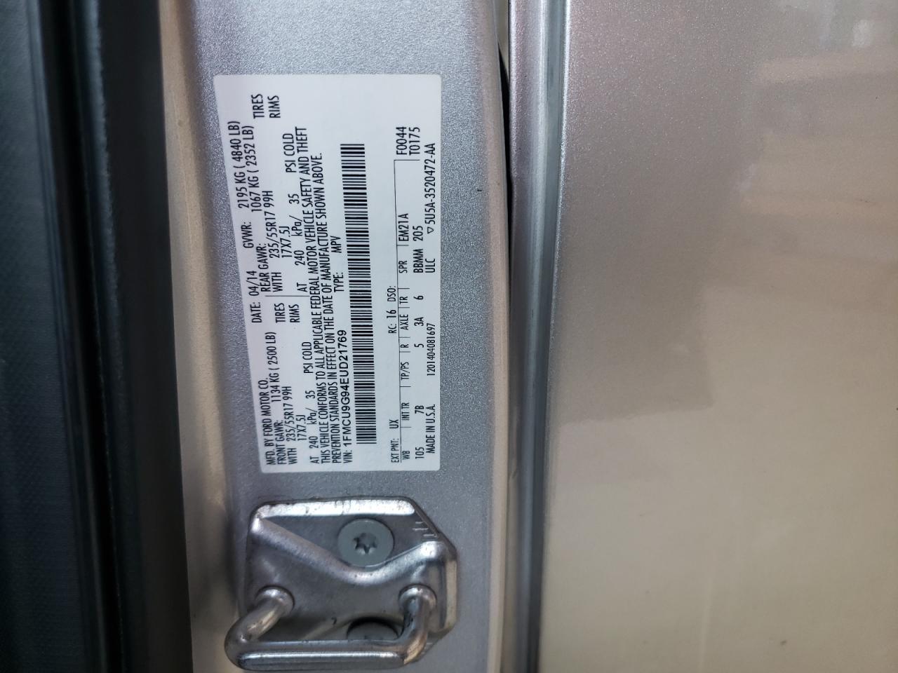 2014 Ford Escape Se VIN: 1FMCU9G94EUD21769 Lot: 82746175