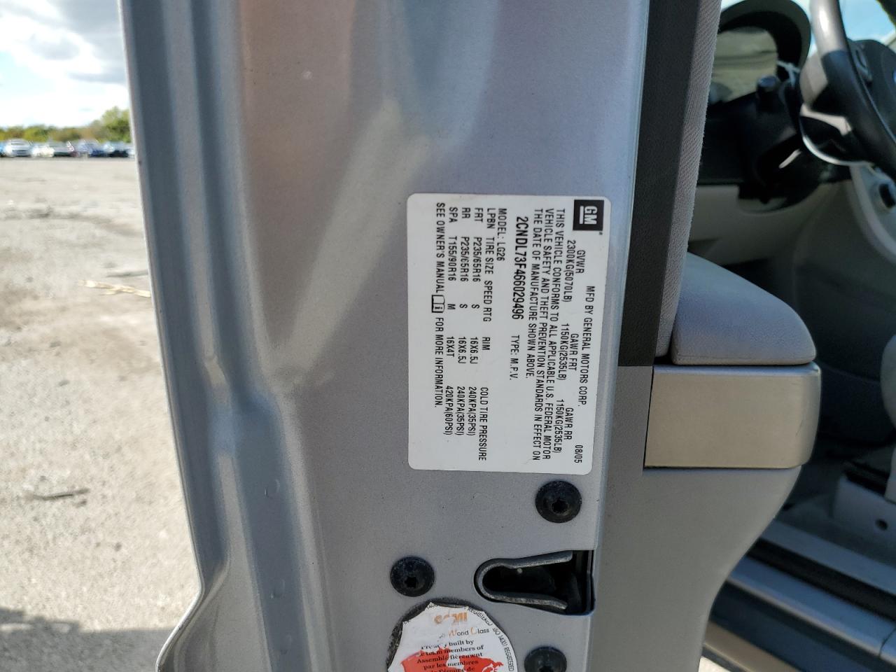 2006 Chevrolet Equinox Lt VIN: 2CNDL73F466029496 Lot: 85916165