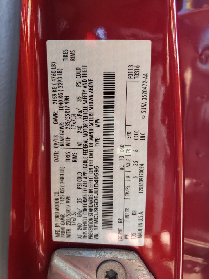 2018 Ford Escape Se VIN: 1FMCU9GD6JUD40595 Lot: 82496385