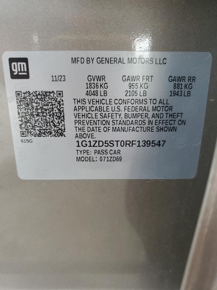 2024 Chevrolet Malibu Lt VIN: 1G1ZD5ST0RF139547 Lot: 85825105