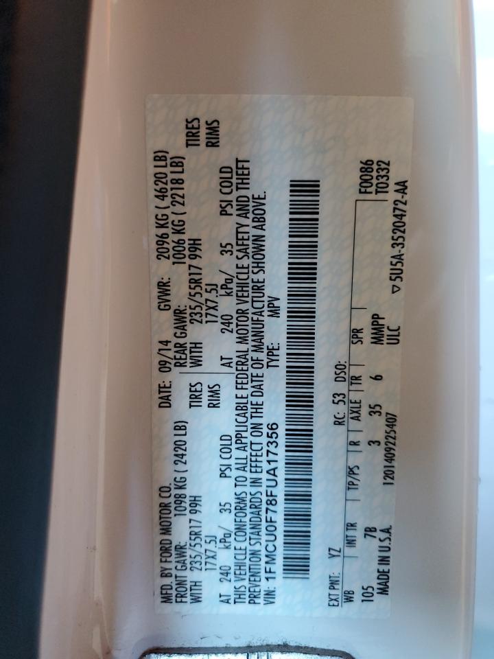 2015 Ford Escape S VIN: 1FMCU0F78FUA17356 Lot: 90020985