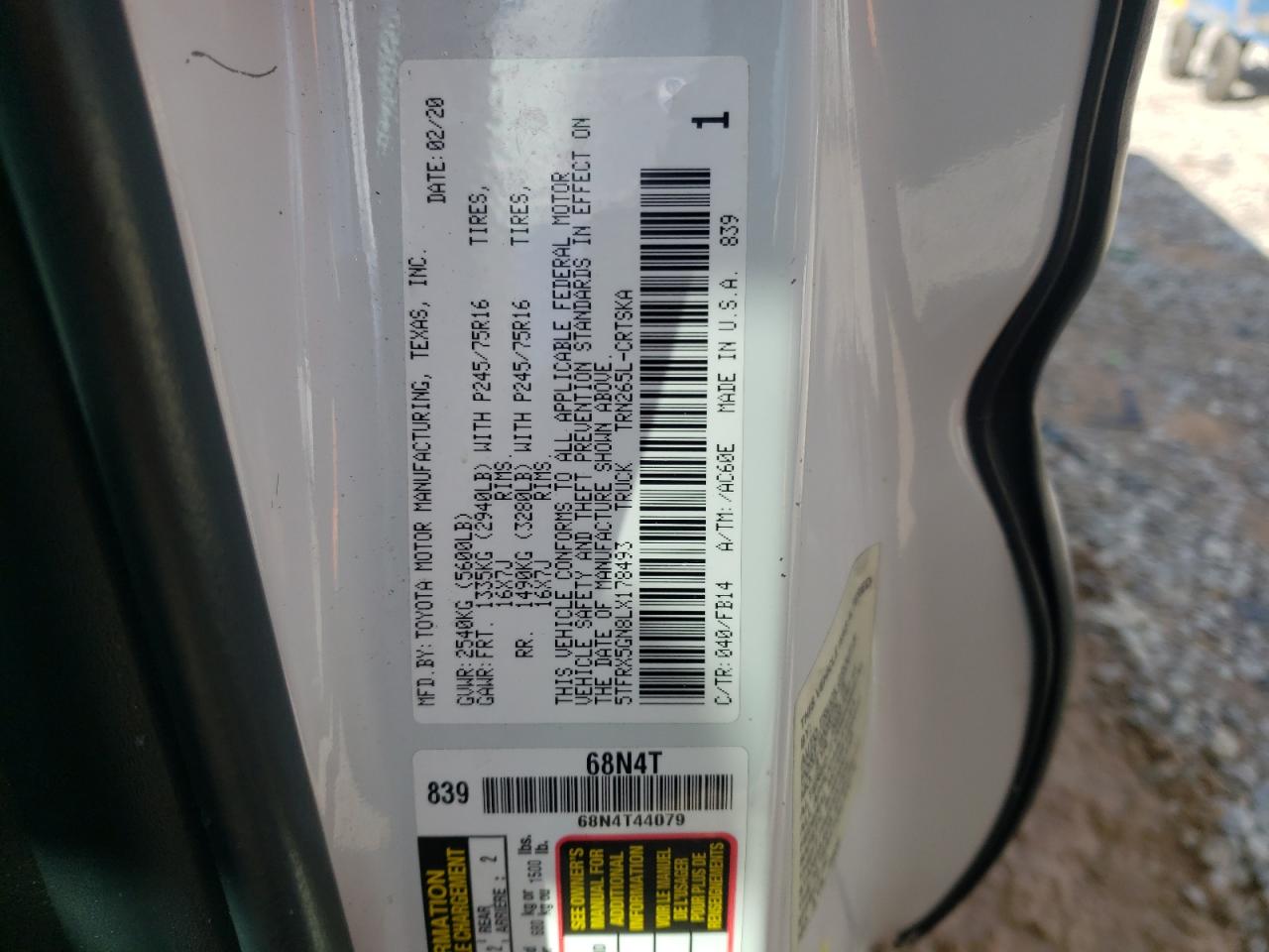 2020 Toyota Tacoma Access Cab VIN: 5TFRX5GN8LX178493 Lot: 90094495