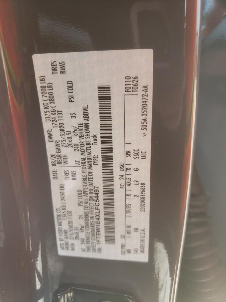 2020 Ford F150 Supercrew VIN: 1FTEW1E4XLFC54497 Lot: 85559205