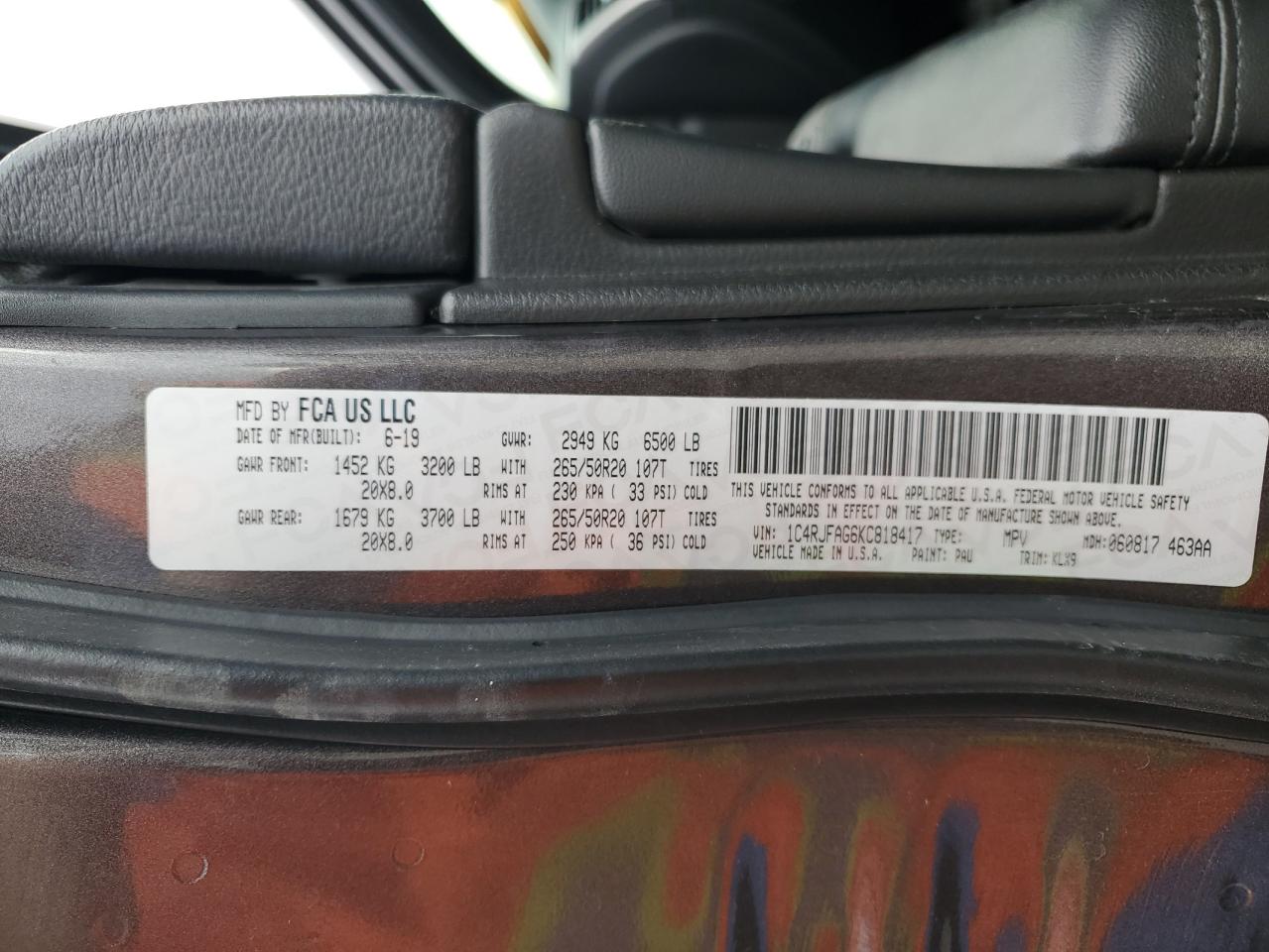 2019 Jeep Grand Cherokee Laredo VIN: 1C4RJFAG6KC818417 Lot: 86082125