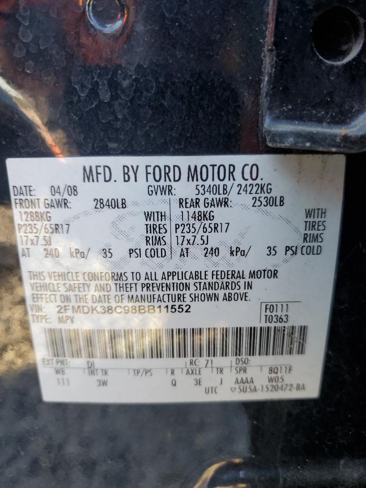 2008 Ford Edge Sel VIN: 2FMDK38C98BB11552 Lot: 84176775