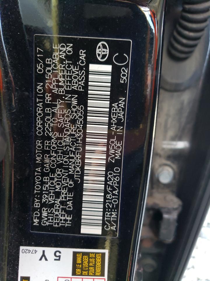 2017 Toyota Prius VIN: JTDKBRFU1H3045055 Lot: 85885875