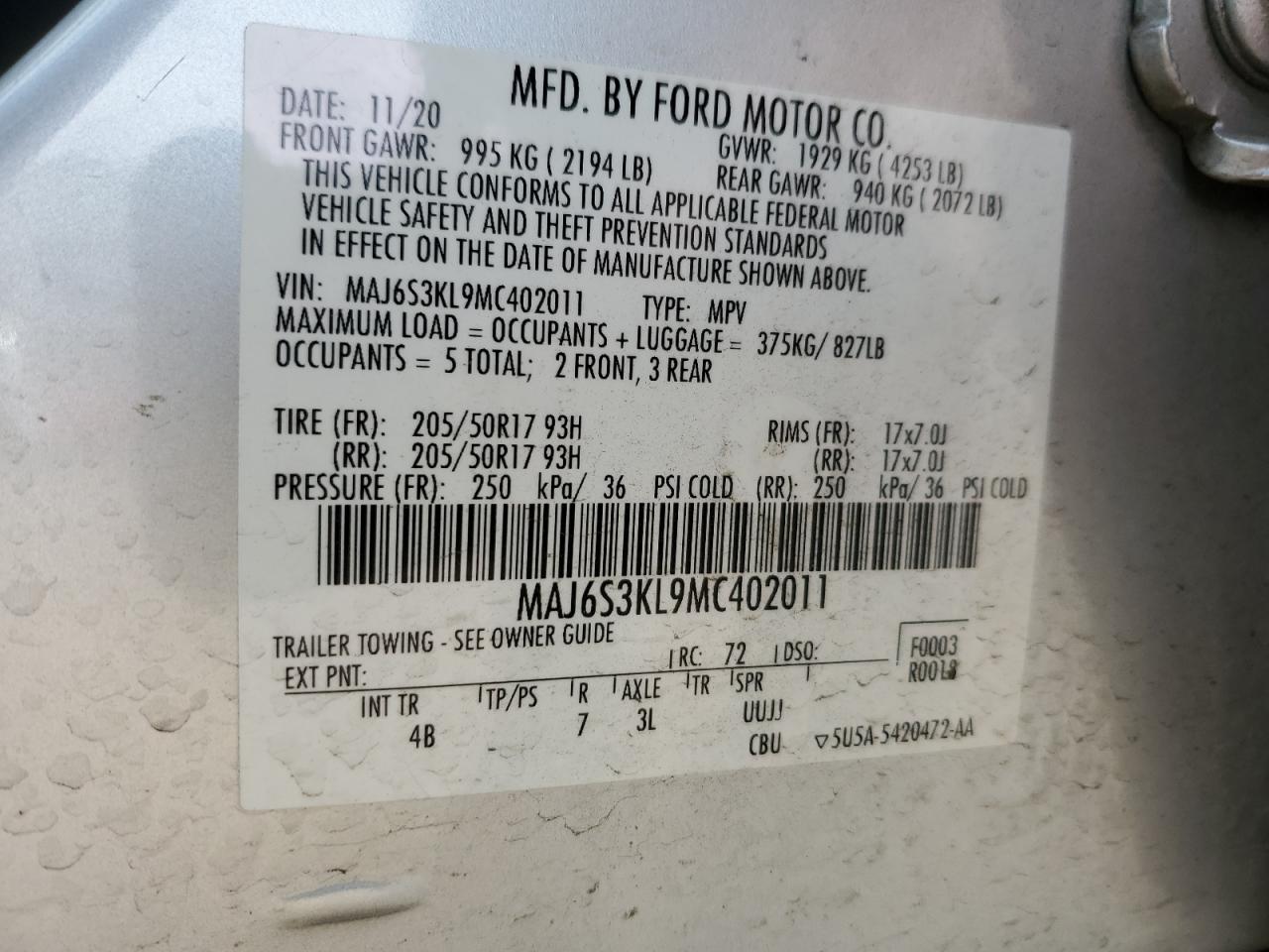 2021 Ford Ecosport Titanium VIN: MAJ6S3KL9MC402011 Lot: 86121045