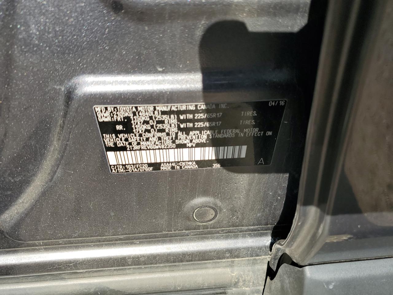 2016 Toyota Rav4 Xle VIN: 2T3RFREV6GW482350 Lot: 85820205