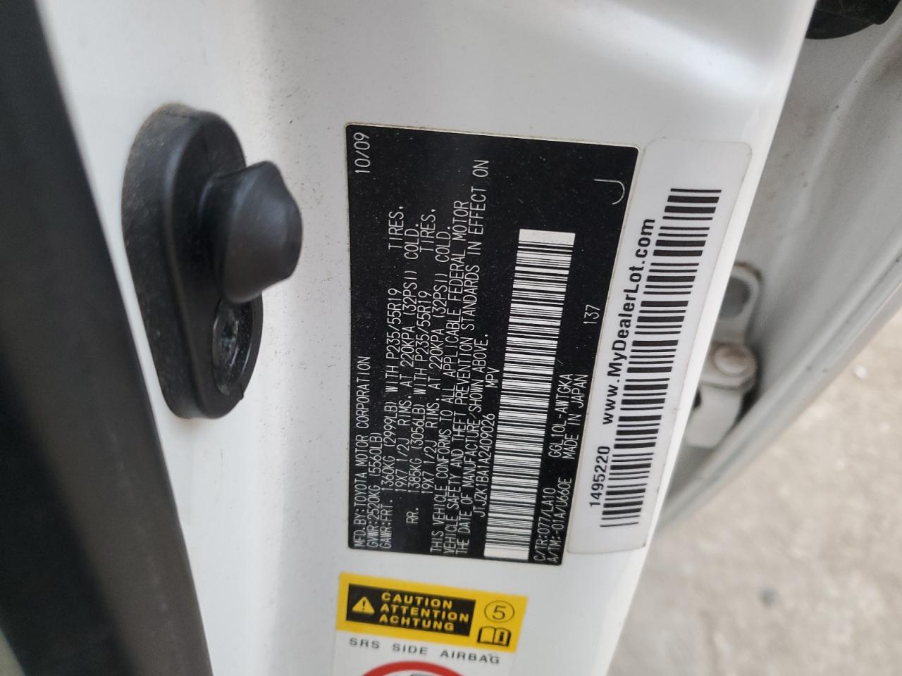 2010 Lexus Rx 350 VIN: JTJZK1BA1A2409026 Lot: 87455095