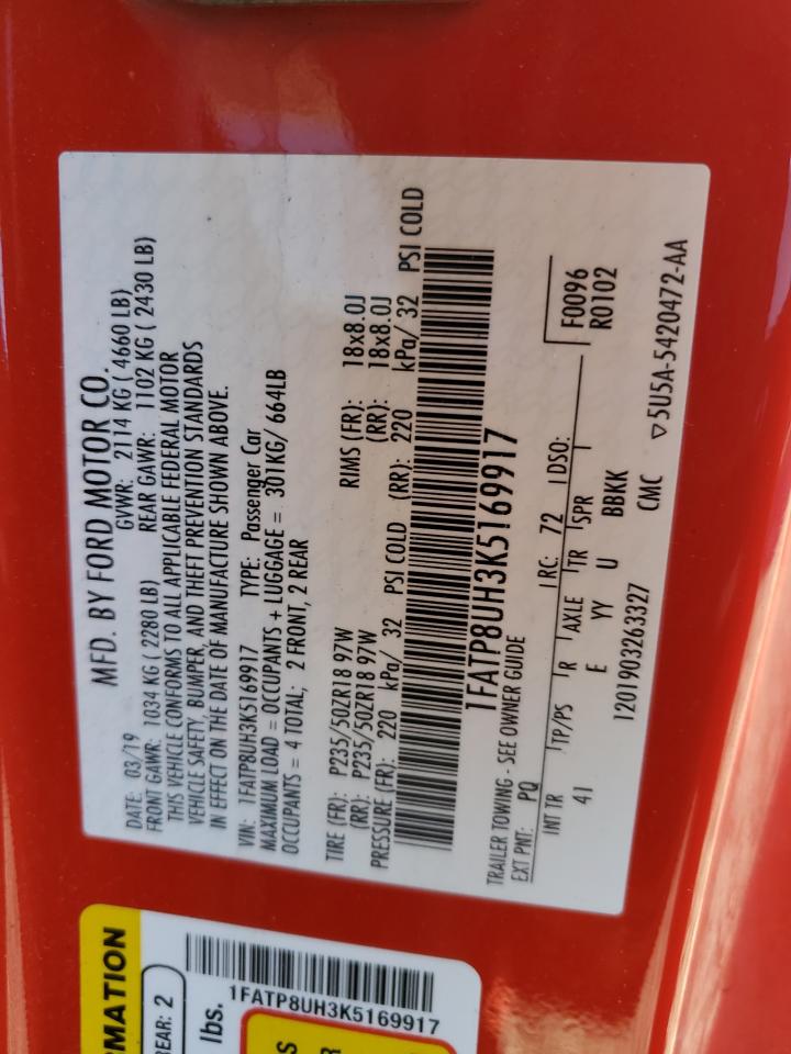 2019 Ford Mustang VIN: 1FATP8UH3K5169917 Lot: 86619325