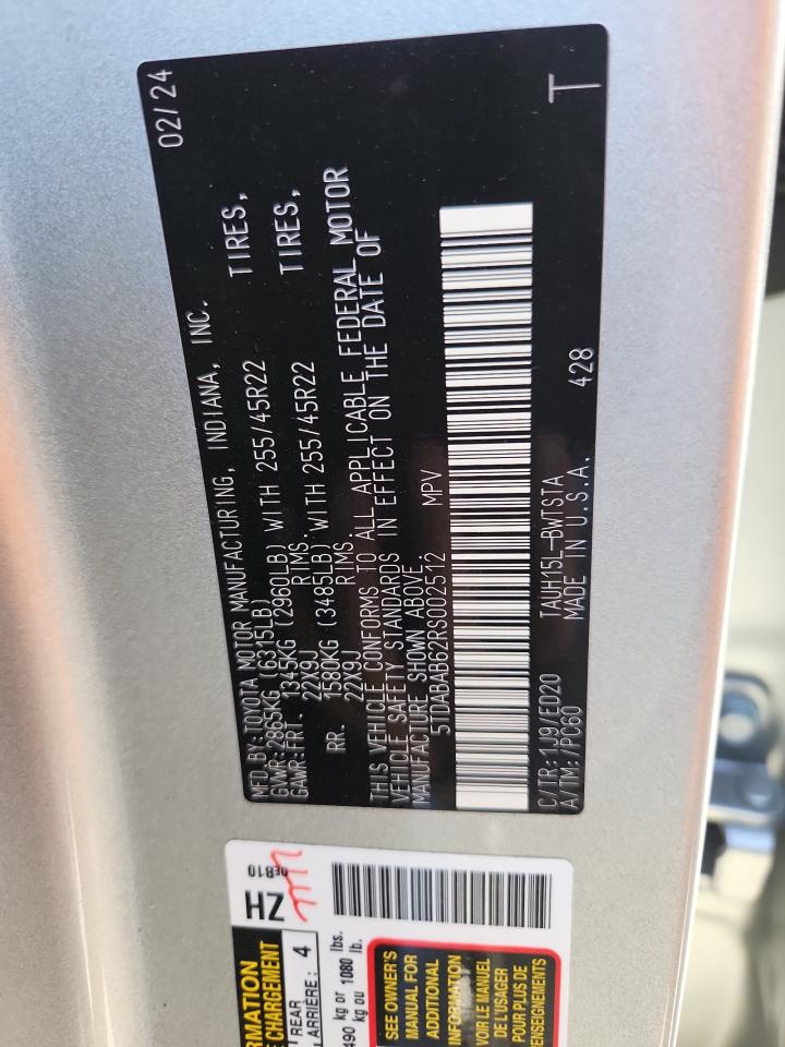 2024 Lexus Tx 500H F Sport Premium VIN: 5TDABAB62RS002512 Lot: 86426345