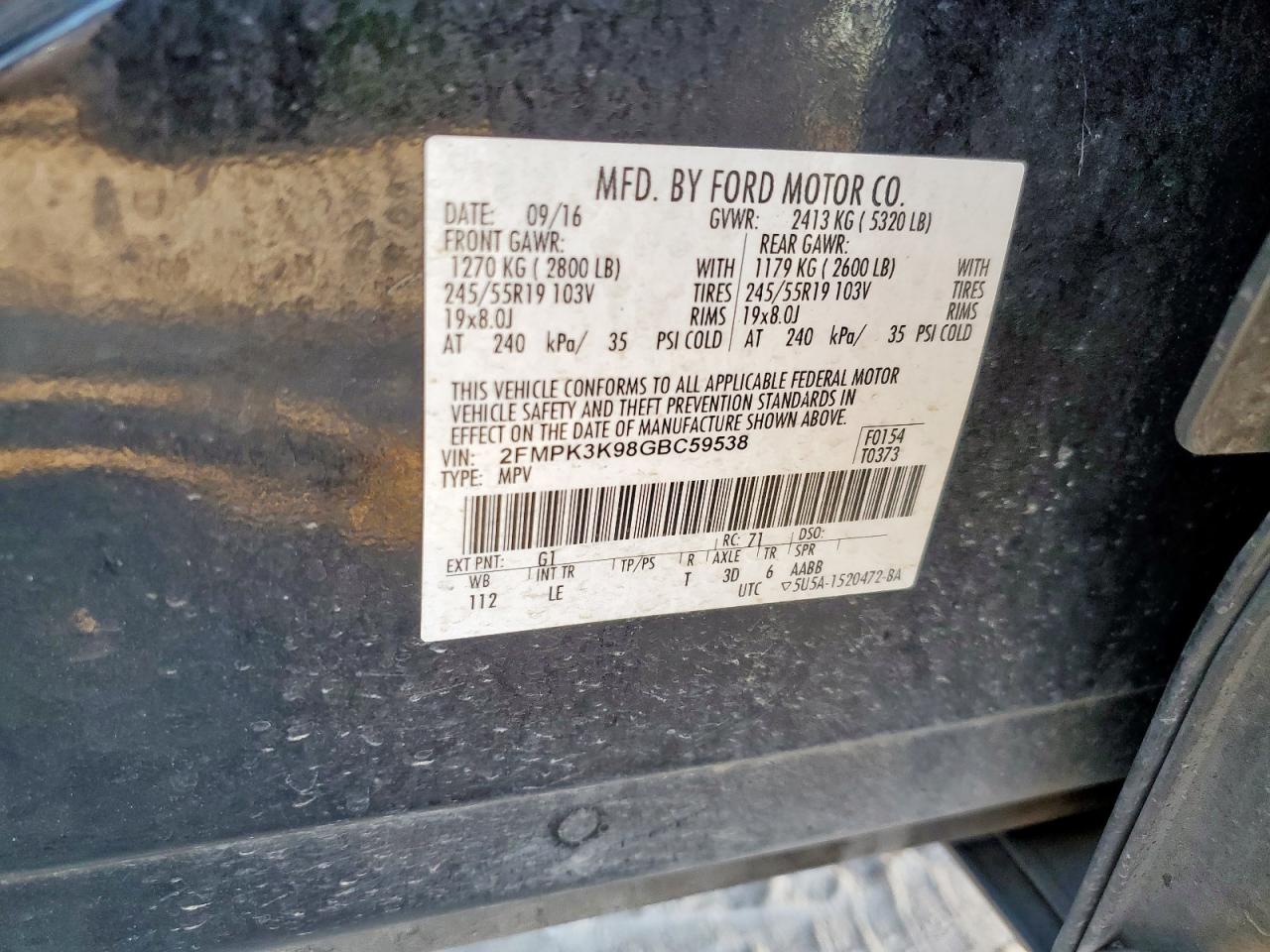 2016 Ford Edge Titanium VIN: 2FMPK3K98GBC59538 Lot: 86275805