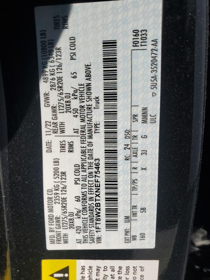 2022 Ford F250 Super Duty VIN: 1FT8W2BTXNEF75463 Lot: 90230905