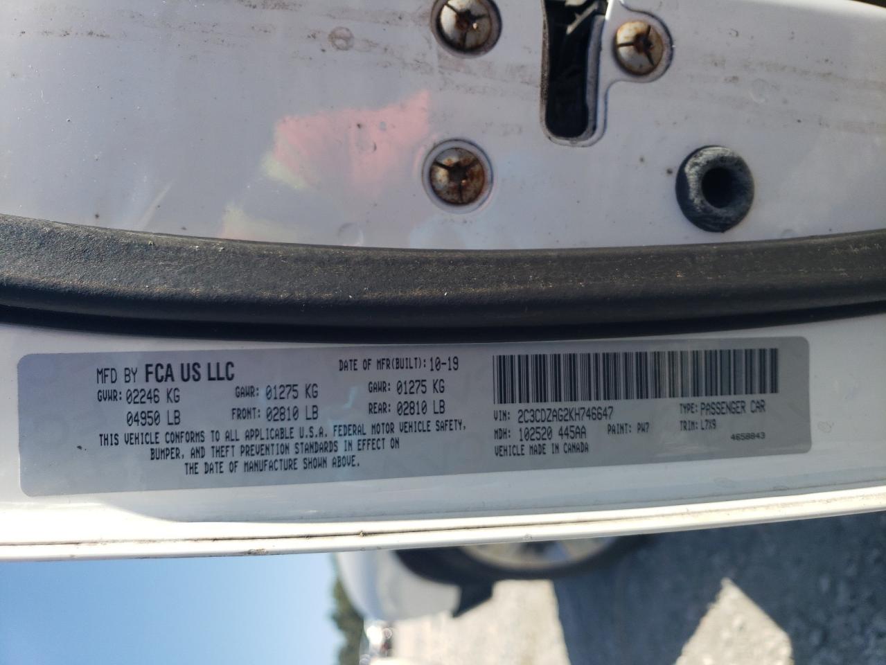 2019 Dodge Challenger Sxt VIN: 2C3CDZAG2KH746647 Lot: 85074575