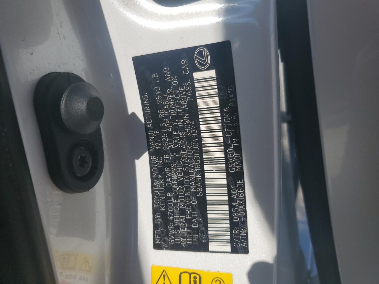 2017 Lexus Es 350 VIN: 58ABK1GG3HU049374 Lot: 82238945